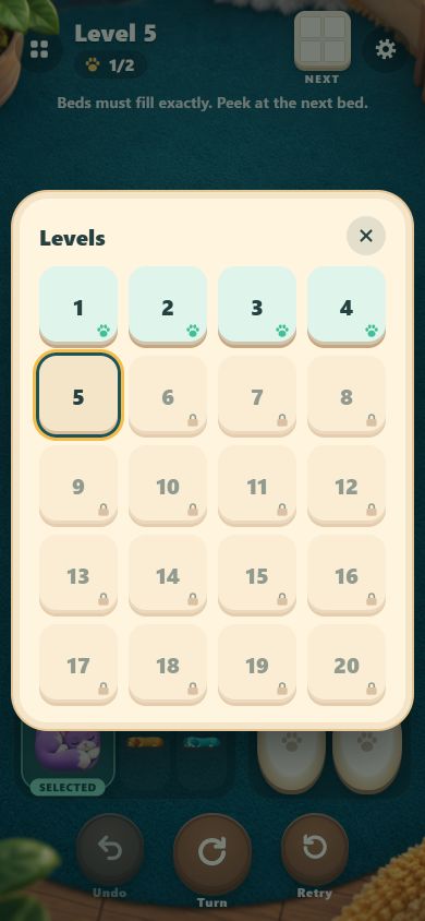 The level picker with 20 levels